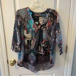 Shana Women's Paisley Print 3/4 Sleeve Top Size Medium